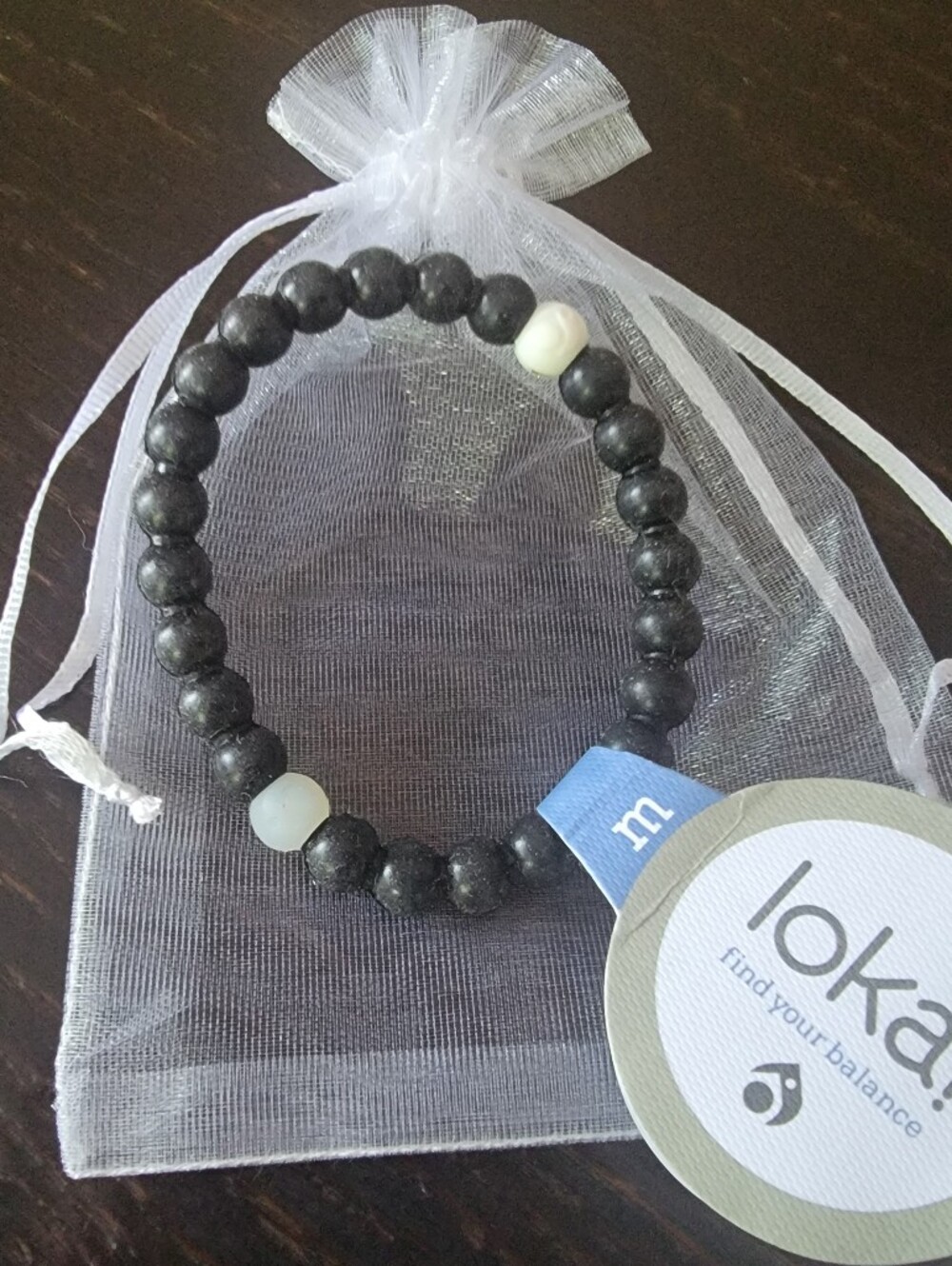 Lokai Black Beaded Bracelet with White Accent Beads